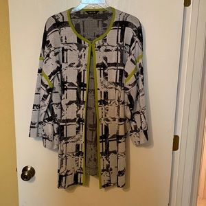 Mistook knit XL coat jacket. Black, white, with lime piping. Perfect condition